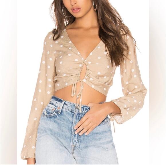 Superdown Cait Nude Polka Dot Print Keyhole Crop Top Size Small - Picture 1 of 9